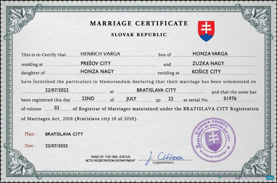Download Slovakia marriage certificate PSD template Photoshop template